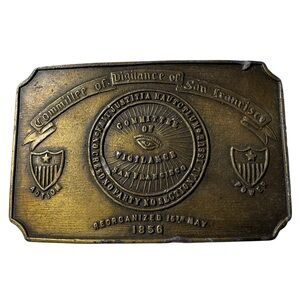 Vintage Committee of Vigilance of San Francisco CA Brass Tone Belt Buckle 70s